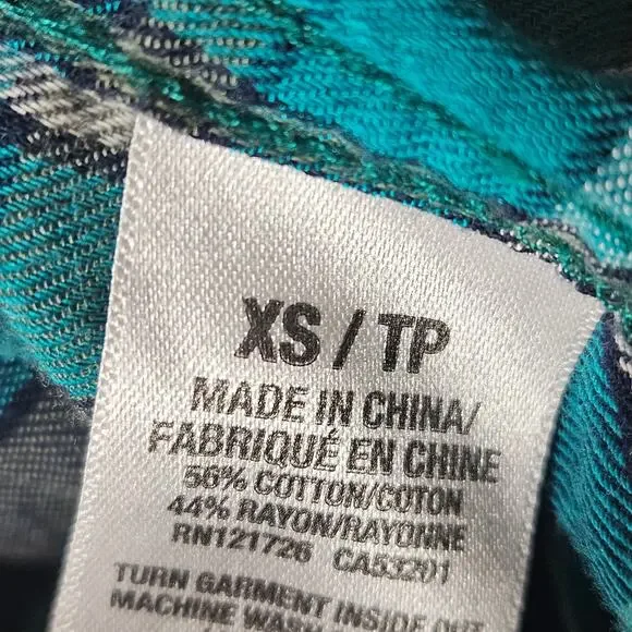 Plaid Cotton Blend Button Down Top Size XS - Picture 4 of 4